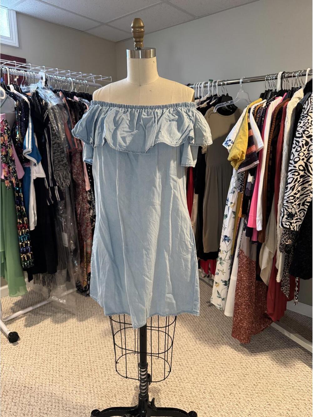 Chelsea & Theodore - Light Blue Off-Shoulder Ruffle Dress - Medium
